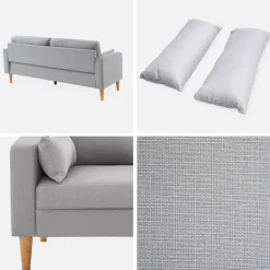 Sofá de tela con patas de madera, 3 plazas