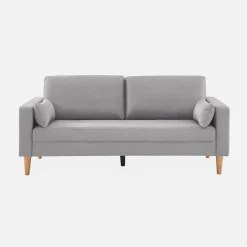 Sofá de tela con patas de madera, 3 plazas