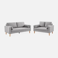 Sofá de tela con patas de madera, 3 plazas