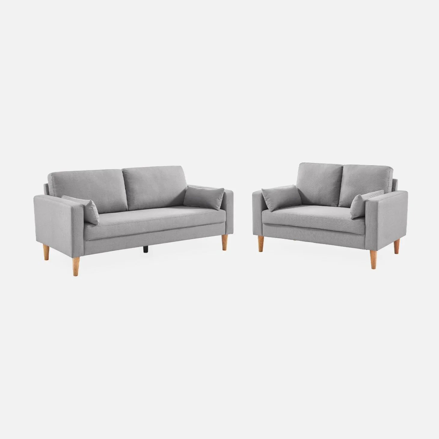Sofá de tela con patas de madera, 3 plazas