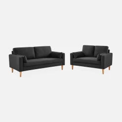 Sofá de tela con patas de madera, 2 plazas