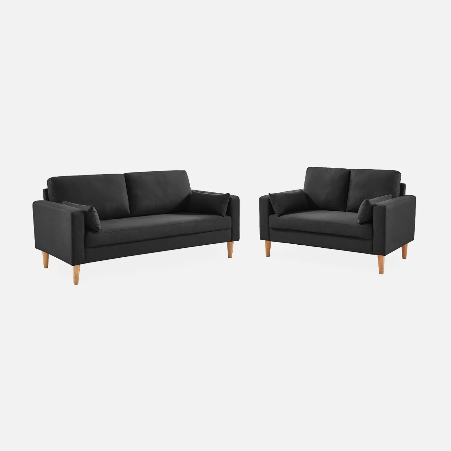 Sofá de tela con patas de madera, 2 plazas