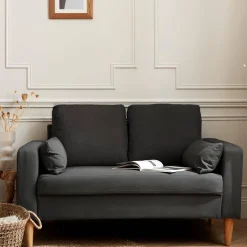 Sofá de tela con patas de madera, 2 plazas