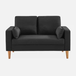 Sofá de tela con patas de madera, 2 plazas