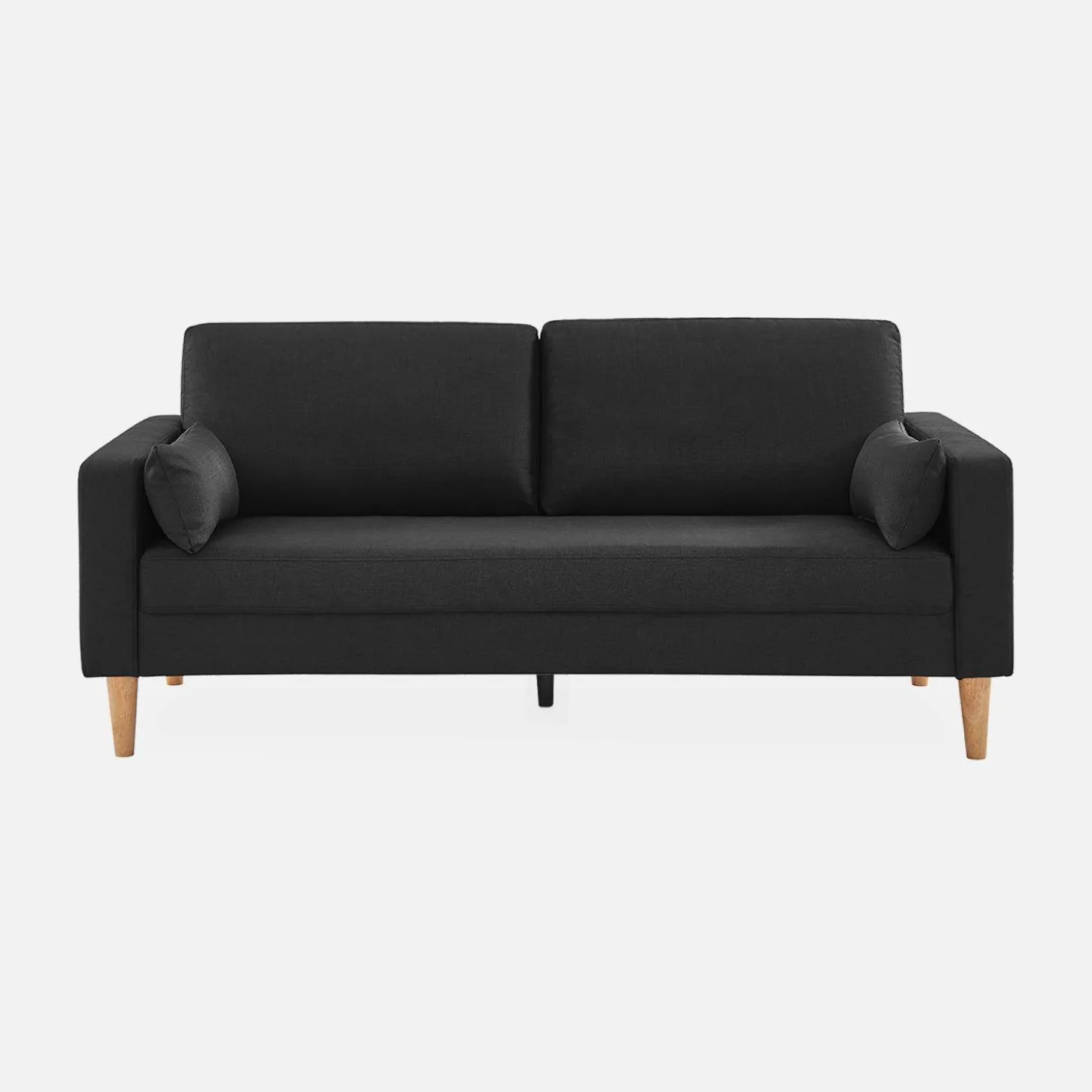 Sofá de tela con patas de madera, 3 plazas