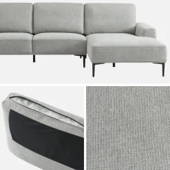 Sofá de tela y metal con esquina derecha, 3 plazas