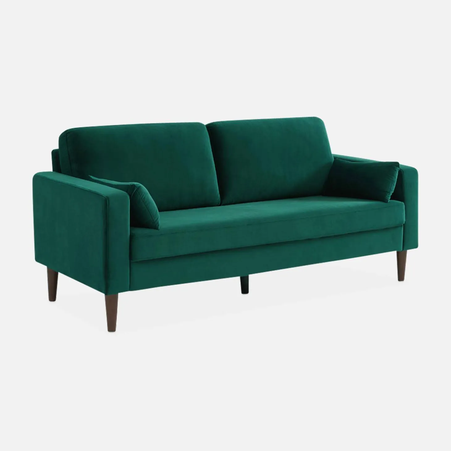Sofá de terciopelo con patas de madera de hevea, 3 plazas