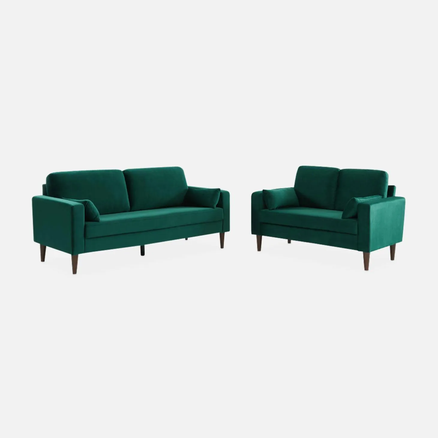 Sofá de terciopelo con patas de madera de hevea, 3 plazas