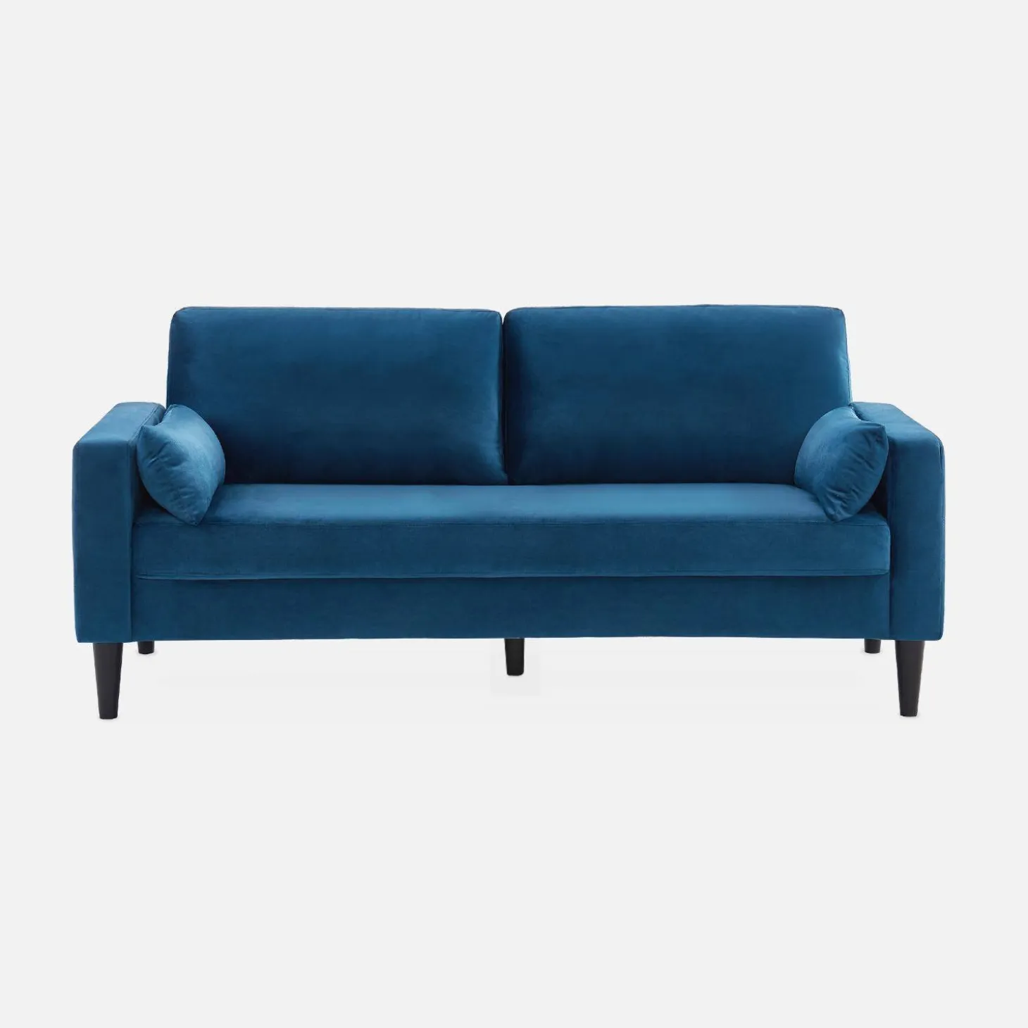 Sofá de terciopelo con patas de madera de hevea, 3 plazas