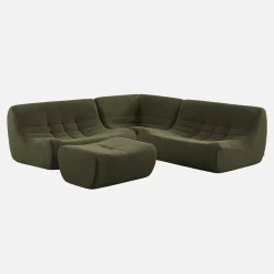 Sofá esquinero modular con reposapiés de borreguito texturizada, 5 plazas