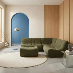 Sofá esquinero modular con reposapiés de terciopelo acanalado, 5 plazas