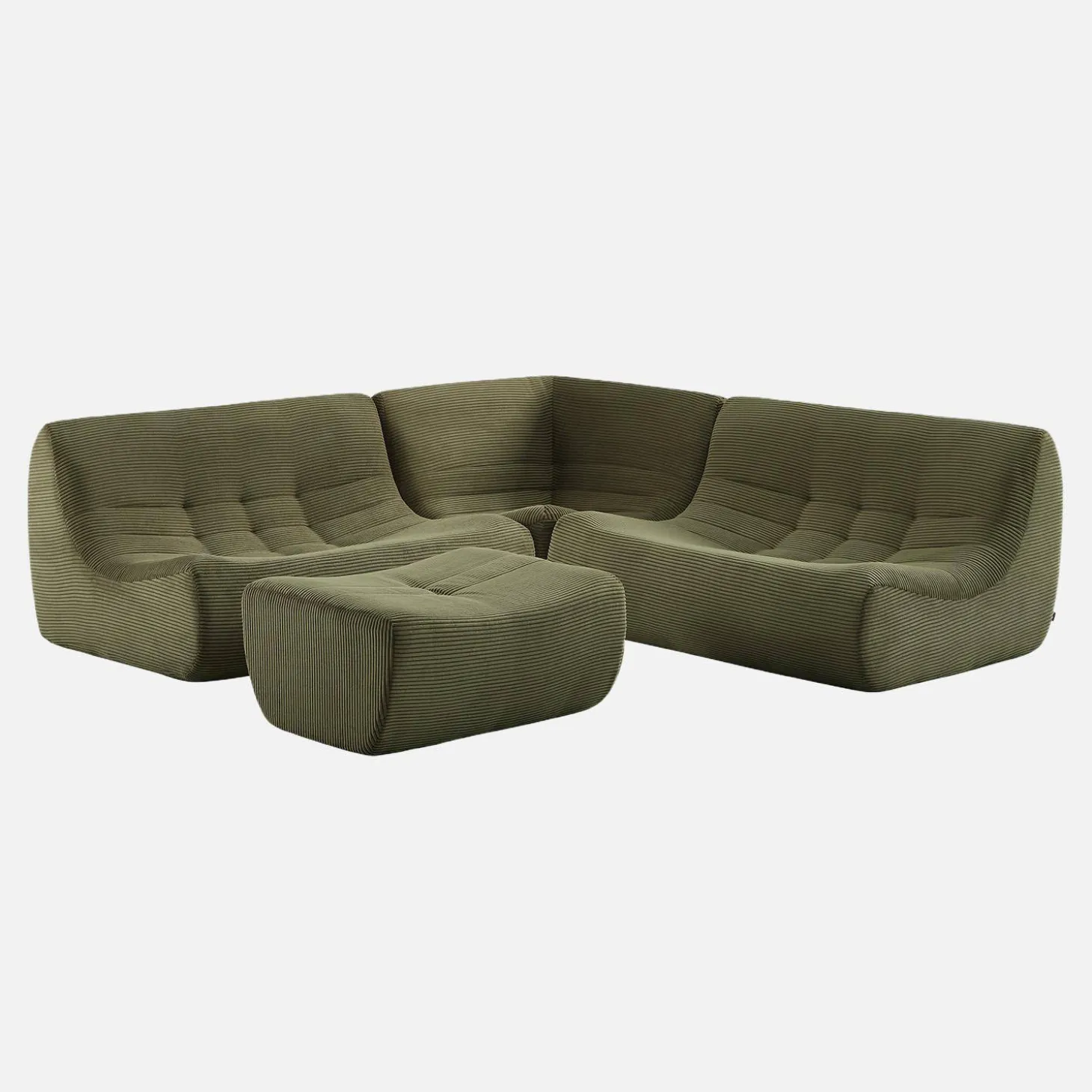 Sofá esquinero modular con reposapiés de terciopelo acanalado, 5 plazas