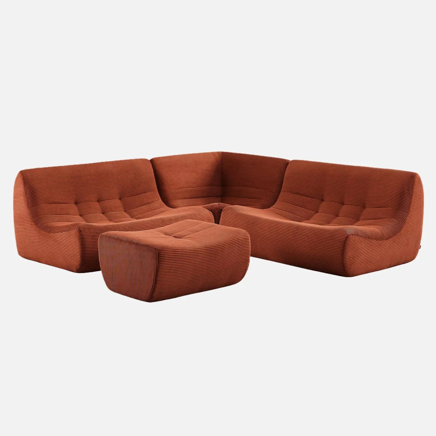 Sofá esquinero modular con reposapiés de terciopelo acanalado, 5 plazas