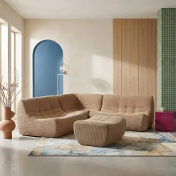 Sofá esquinero modular con reposapiés de terciopelo acanalado, 5 plazas