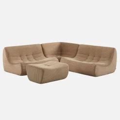 Sofá esquinero modular con reposapiés de terciopelo acanalado, 5 plazas