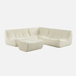 Sofá esquinero modular con reposapiés de borreguito texturizada, 5 plazas