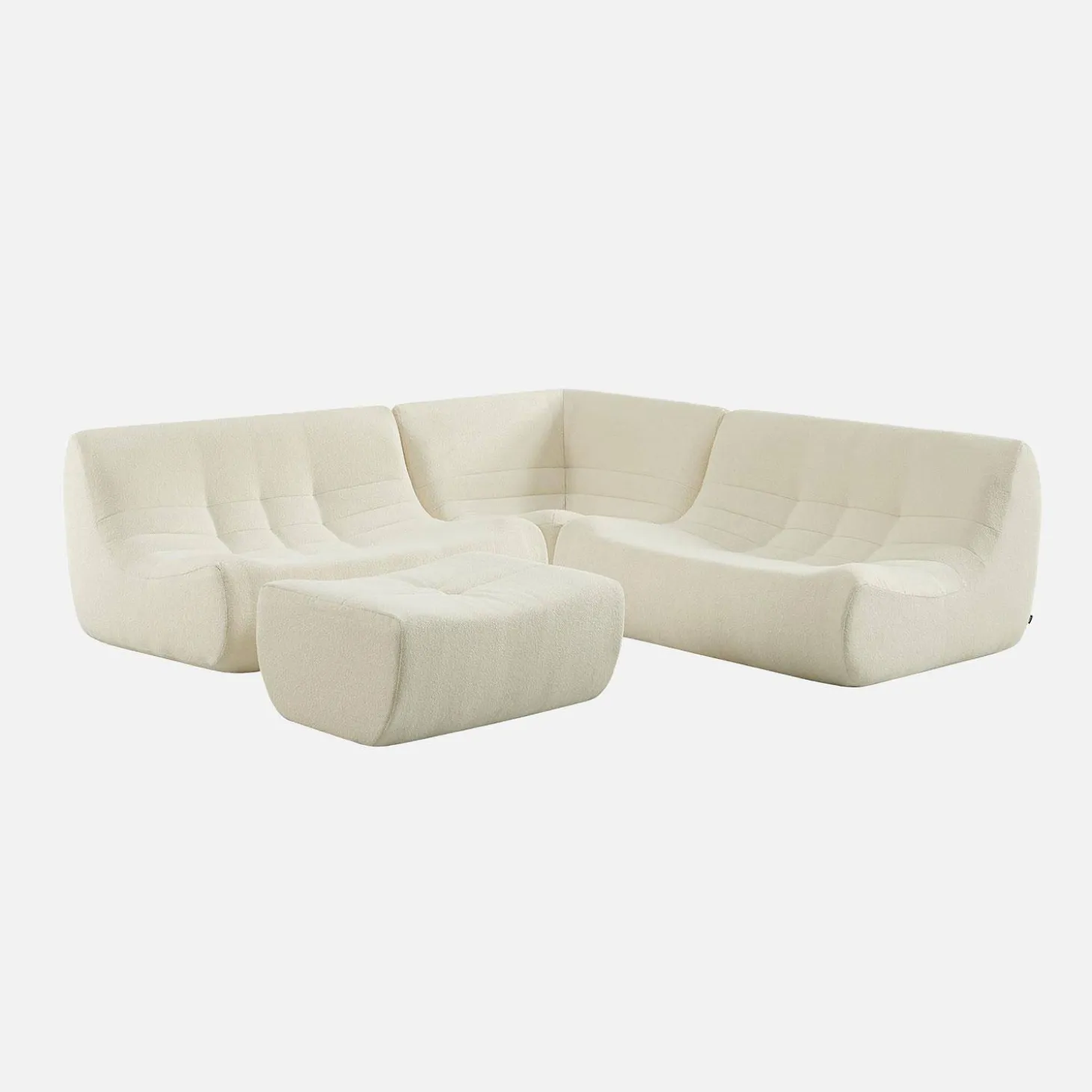 Sofá esquinero modular con reposapiés de borreguito texturizada, 5 plazas