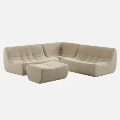 Sofá esquinero modular con reposapiés de borreguito texturizada, 5 plazas