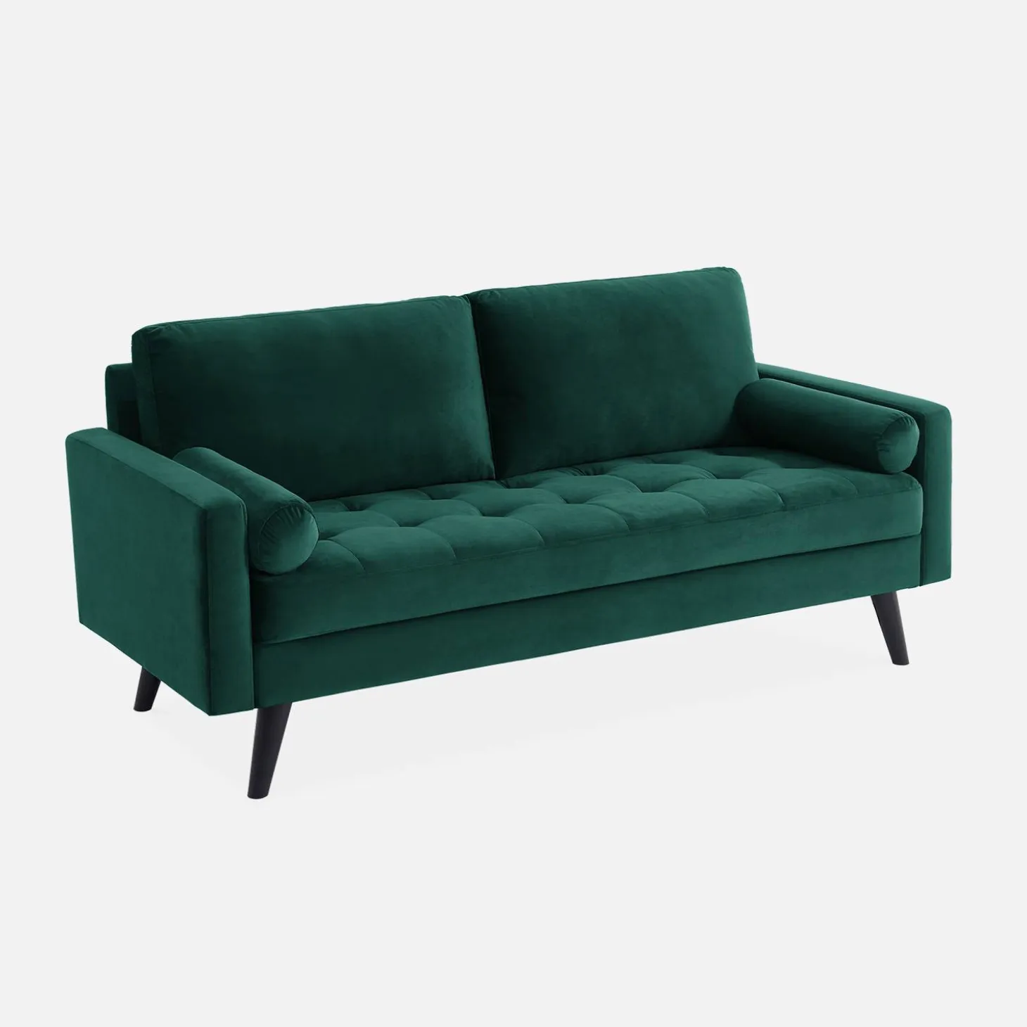 Sofá estilo escandinavo de terciopelo con patas de madera, 3 plazas