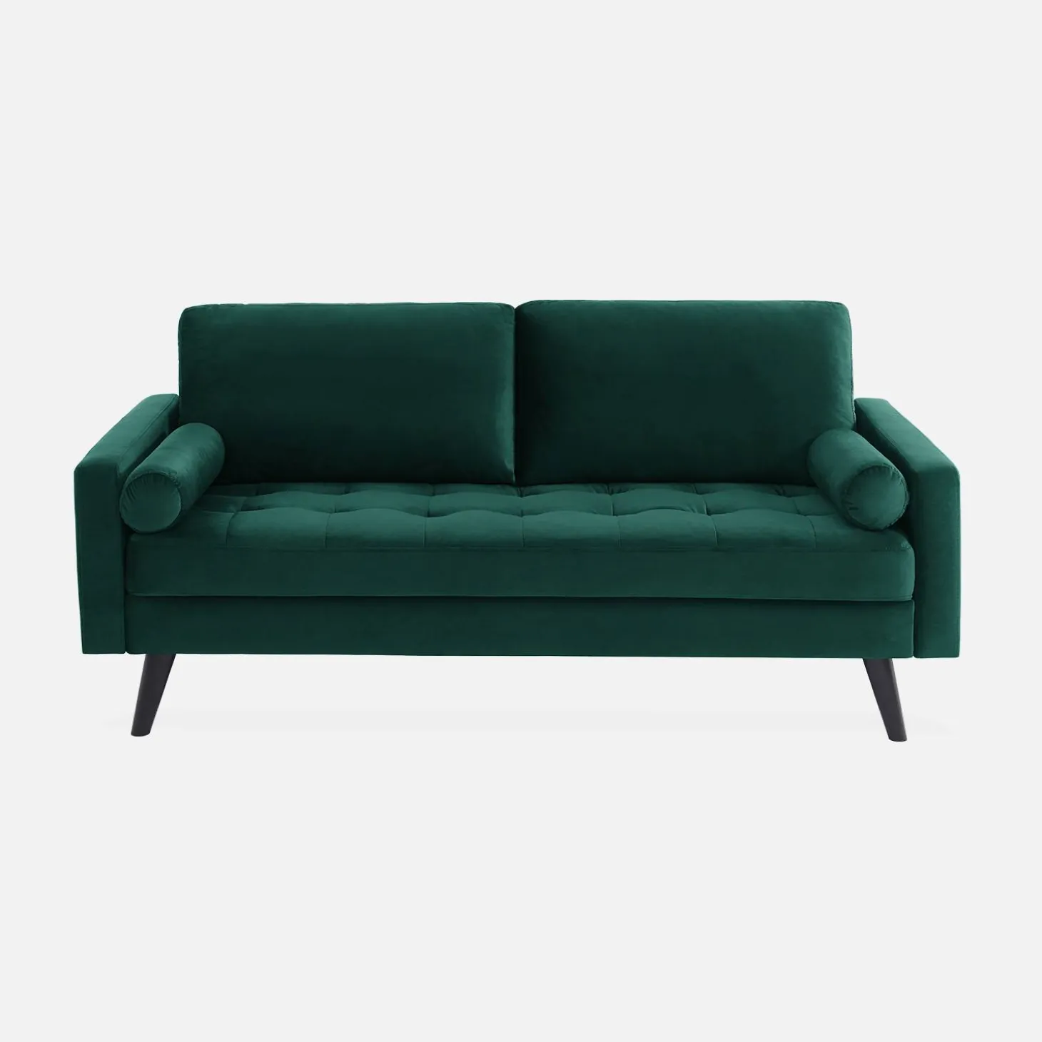 Sofá estilo escandinavo de terciopelo con patas de madera, 3 plazas