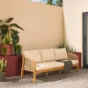 Sofá exterior de madera acacia, cuerdas y tela, 3 plazas