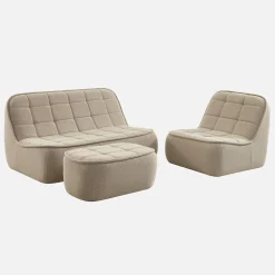 Sofá modular de borreguito texturizada con reposapiés, 3 plazas