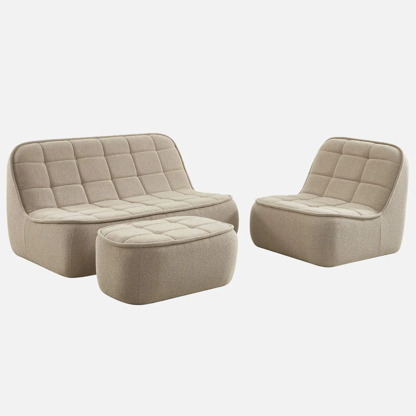 Sofá modular de borreguito texturizada con reposapiés, 3 plazas