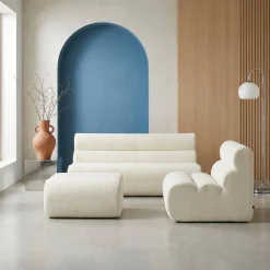 Sofá modular de borreguito con reposapiés, 3 plazas
