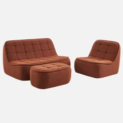 Sofá modular de borreguito texturizada con reposapiés, 3 plazas