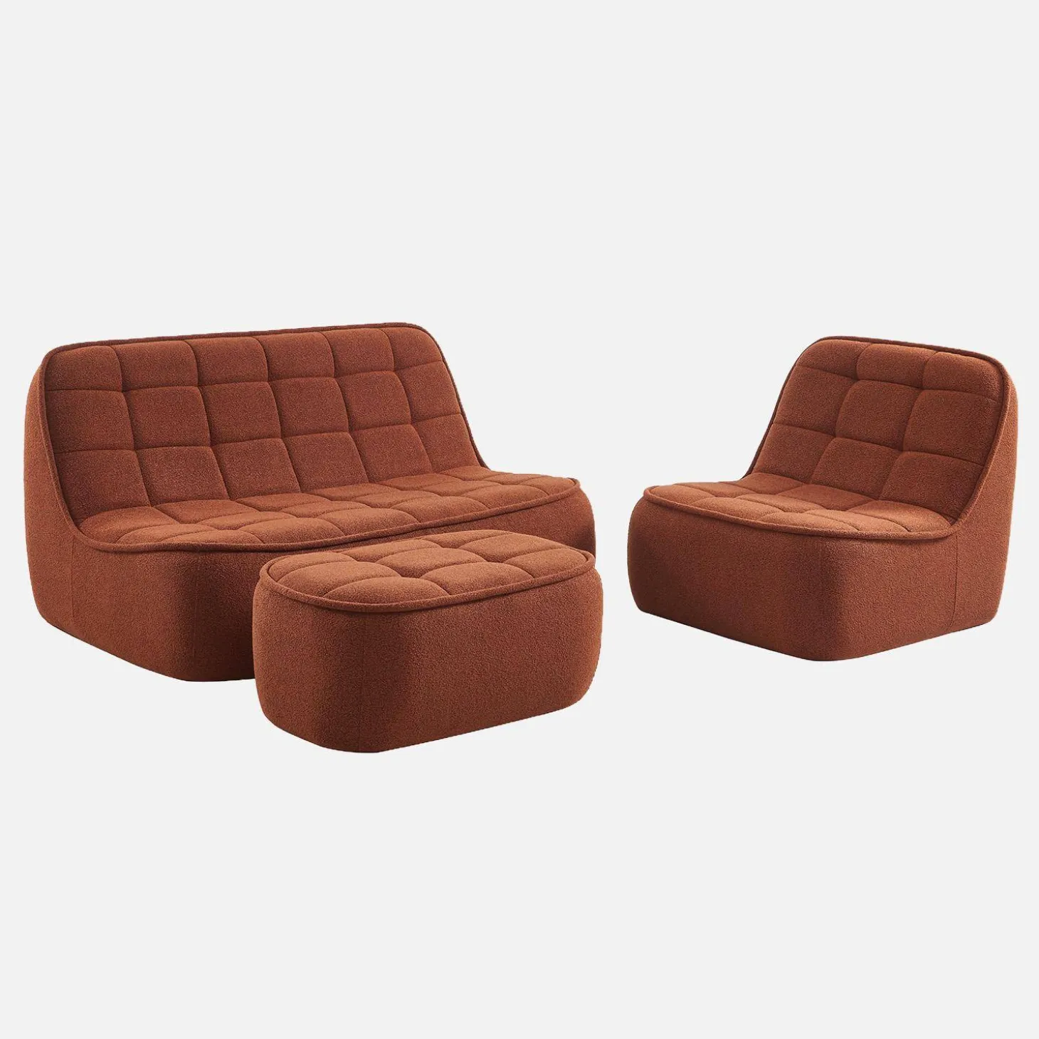 Sofá modular de borreguito texturizada con reposapiés, 3 plazas
