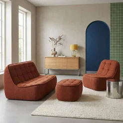 Sofá modular de borreguito texturizada con reposapiés, 3 plazas