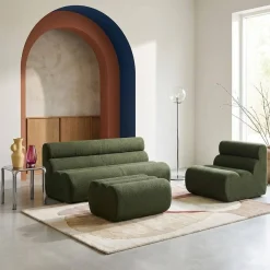 Sofá modular de borreguito con reposapiés, 3 plazas