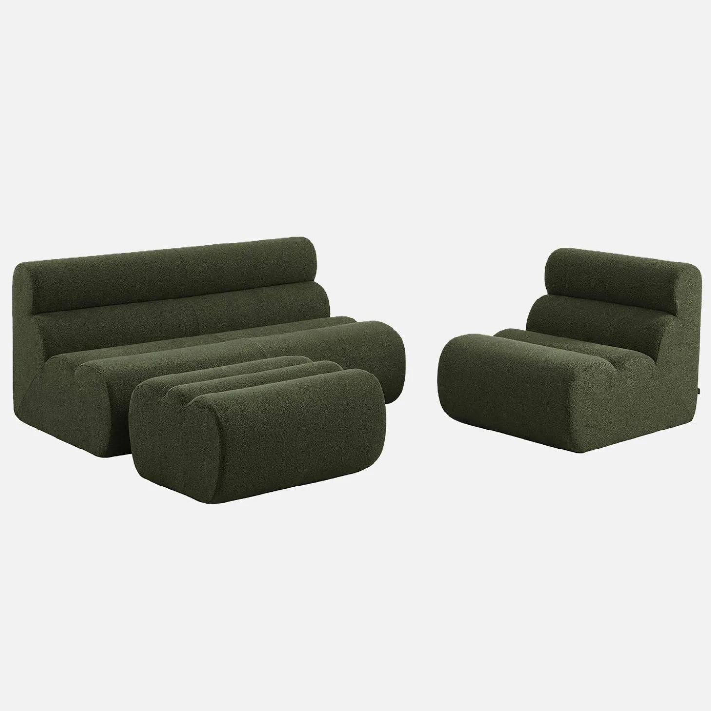 Sofá modular de borreguito con reposapiés, 3 plazas