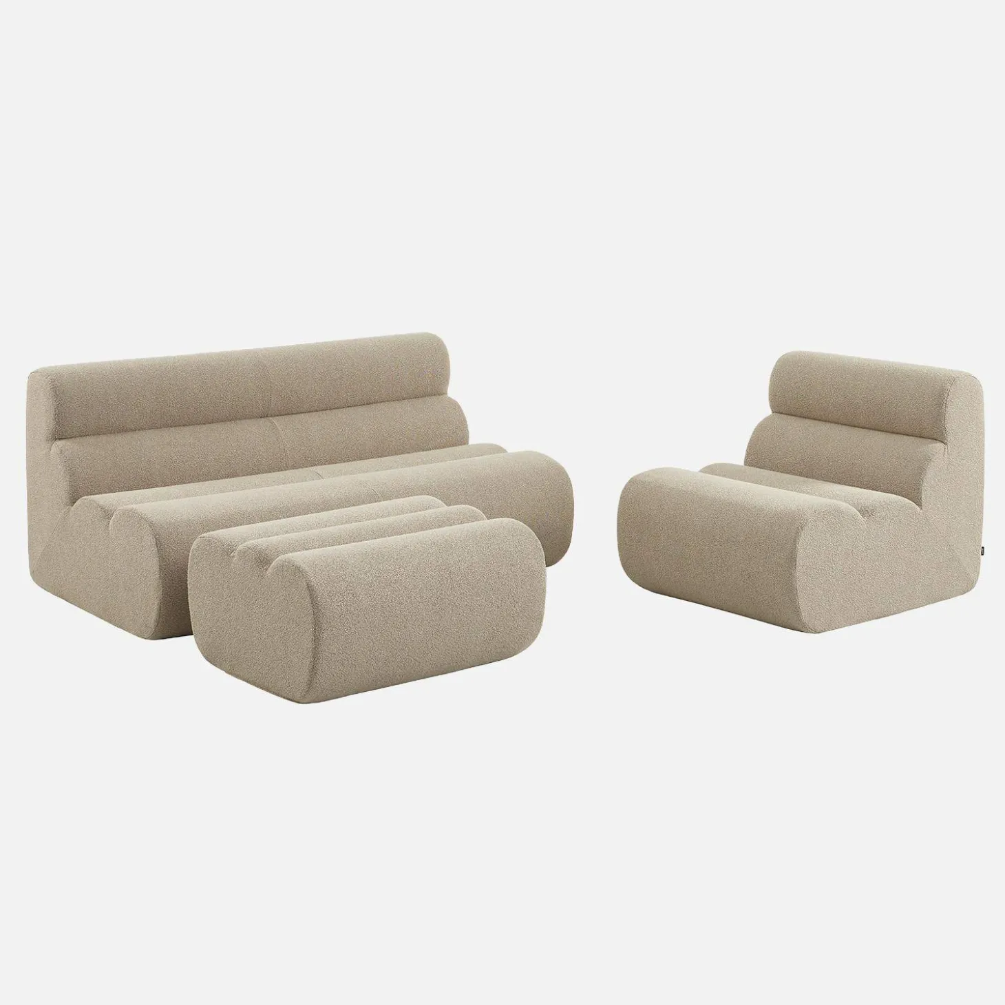 Sofá modular de borreguito con reposapiés, 3 plazas