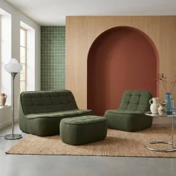 Sofá modular de borreguito texturizada con reposapiés, 3 plazas
