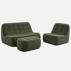 Sofá modular de borreguito texturizada con reposapiés, 3 plazas
