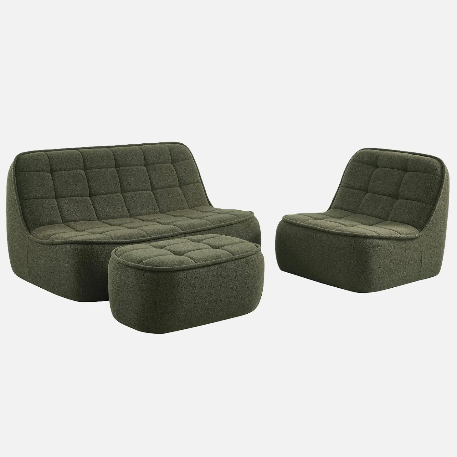 Sofá modular de borreguito texturizada con reposapiés, 3 plazas