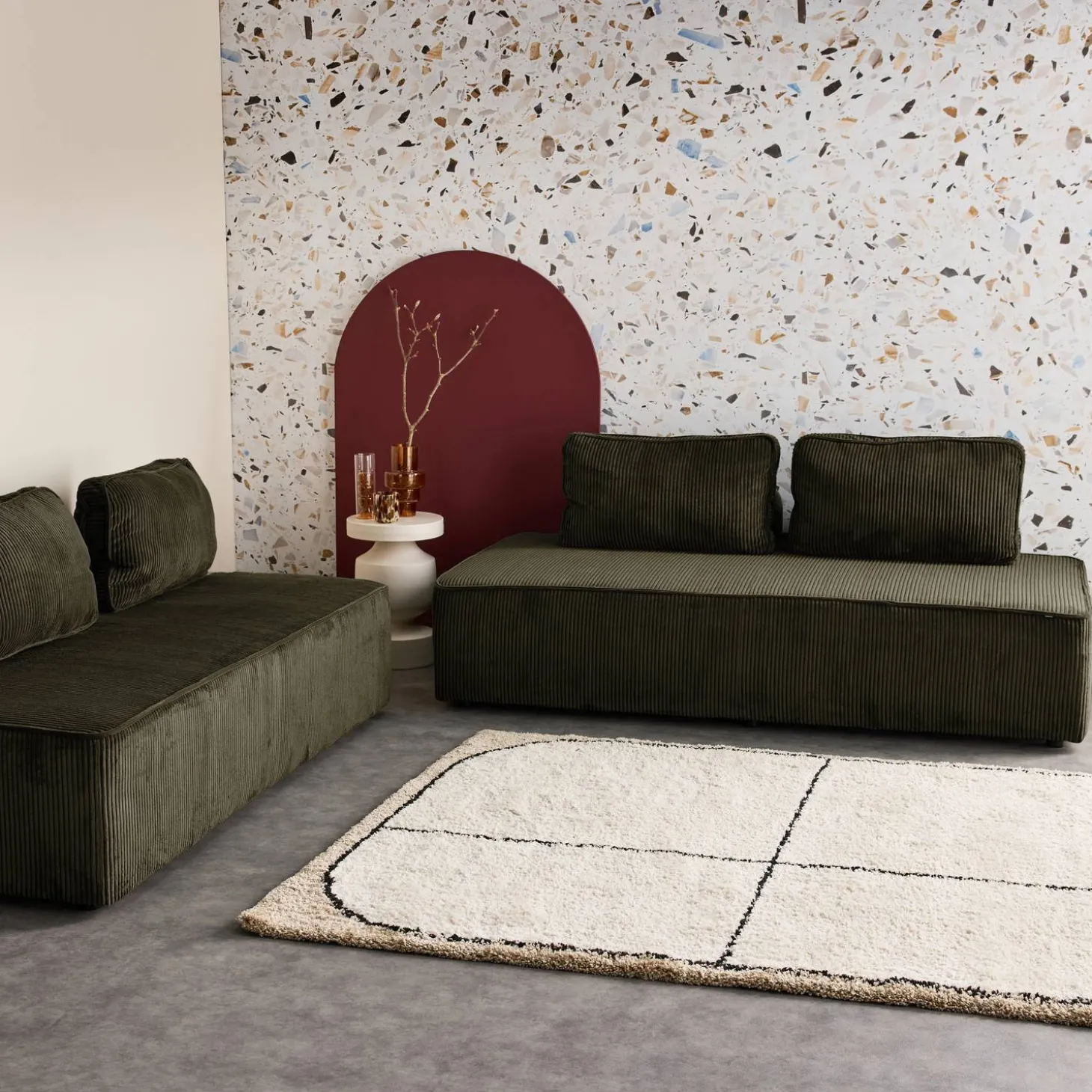 Sofá modular de pana, 4 plazas