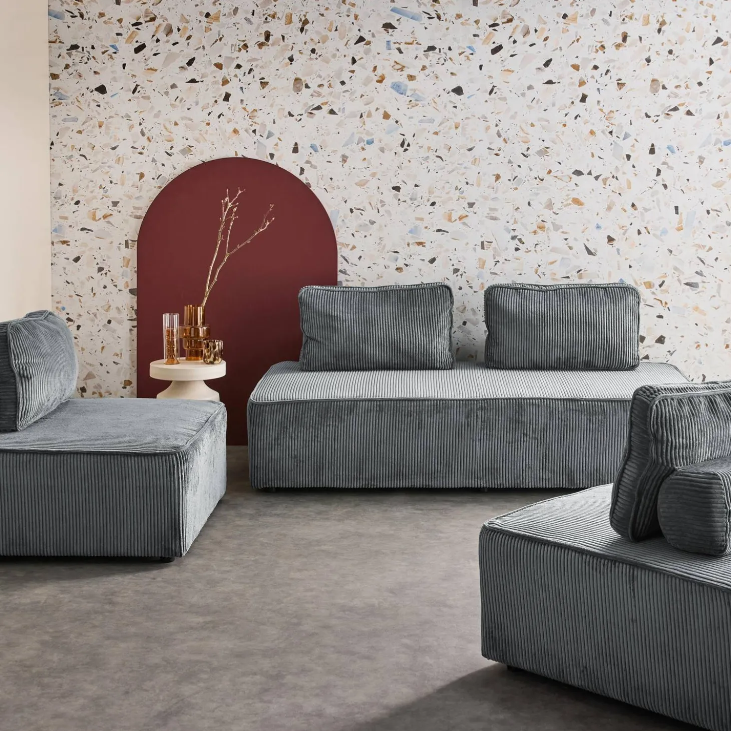 Sofá modular de pana, 4 plazas