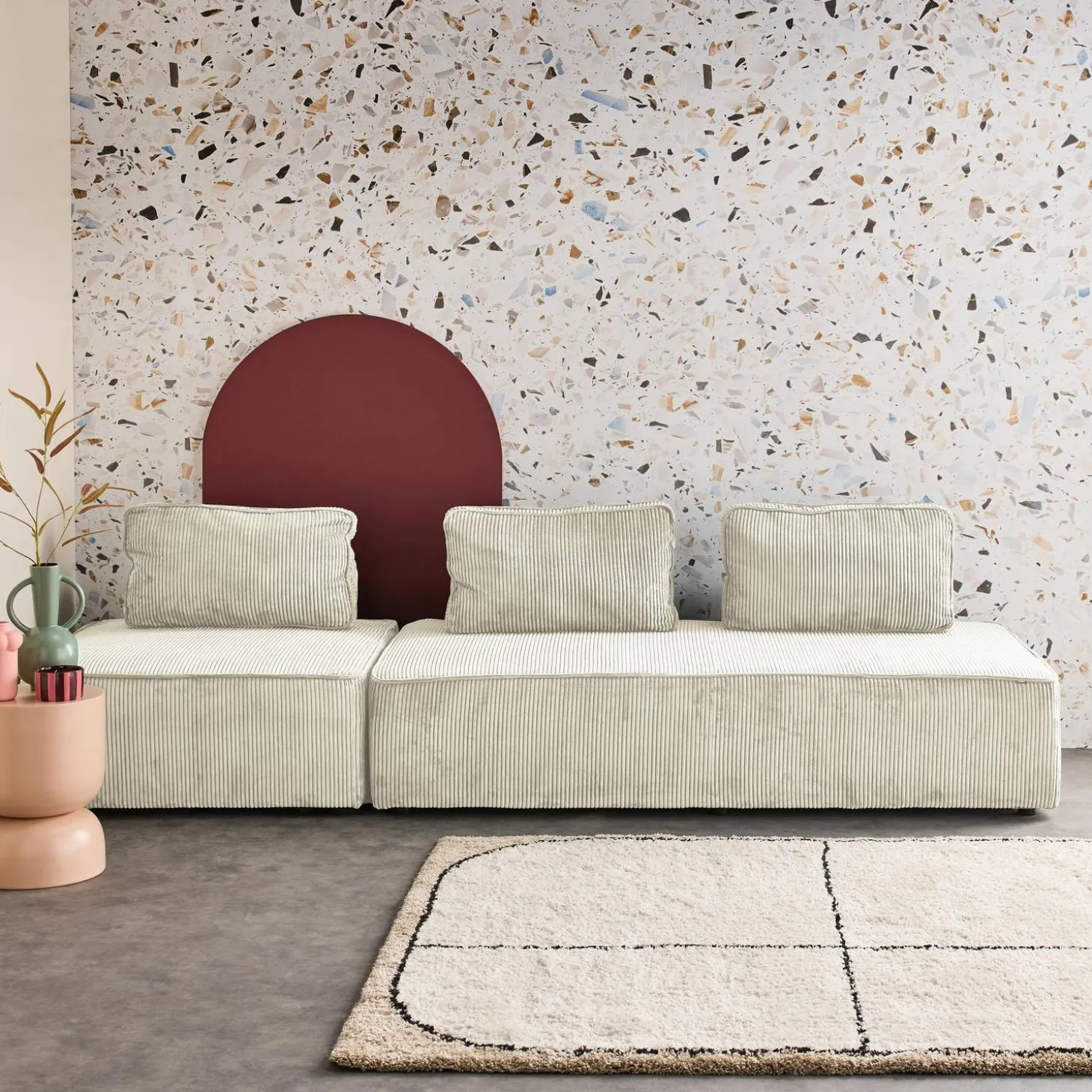 Sofá modular de pana, 3 plazas
