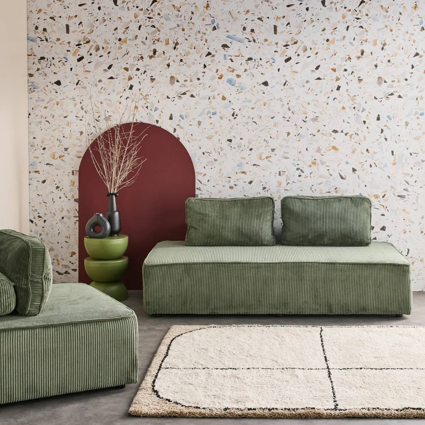 Sofá modular de pana, 3 plazas