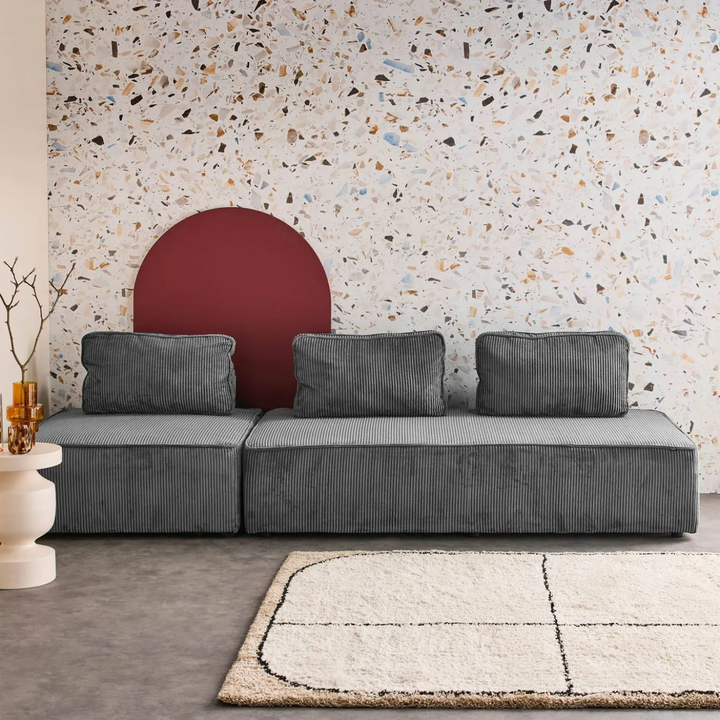 Sofá modular de pana, 3 plazas