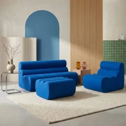 Sofá modular de tela con reposapiés, 3 plazas