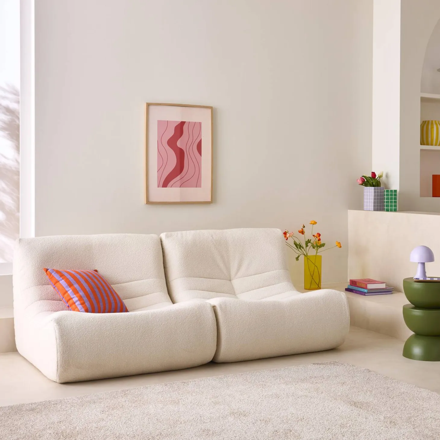 Sofá modular en borreguito texturizado, 2 plazas