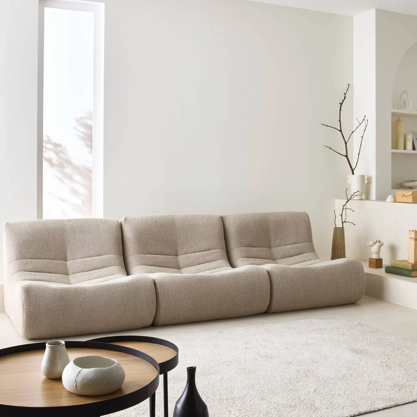 Sofá modular en borreguito texturizado, 3 plazas