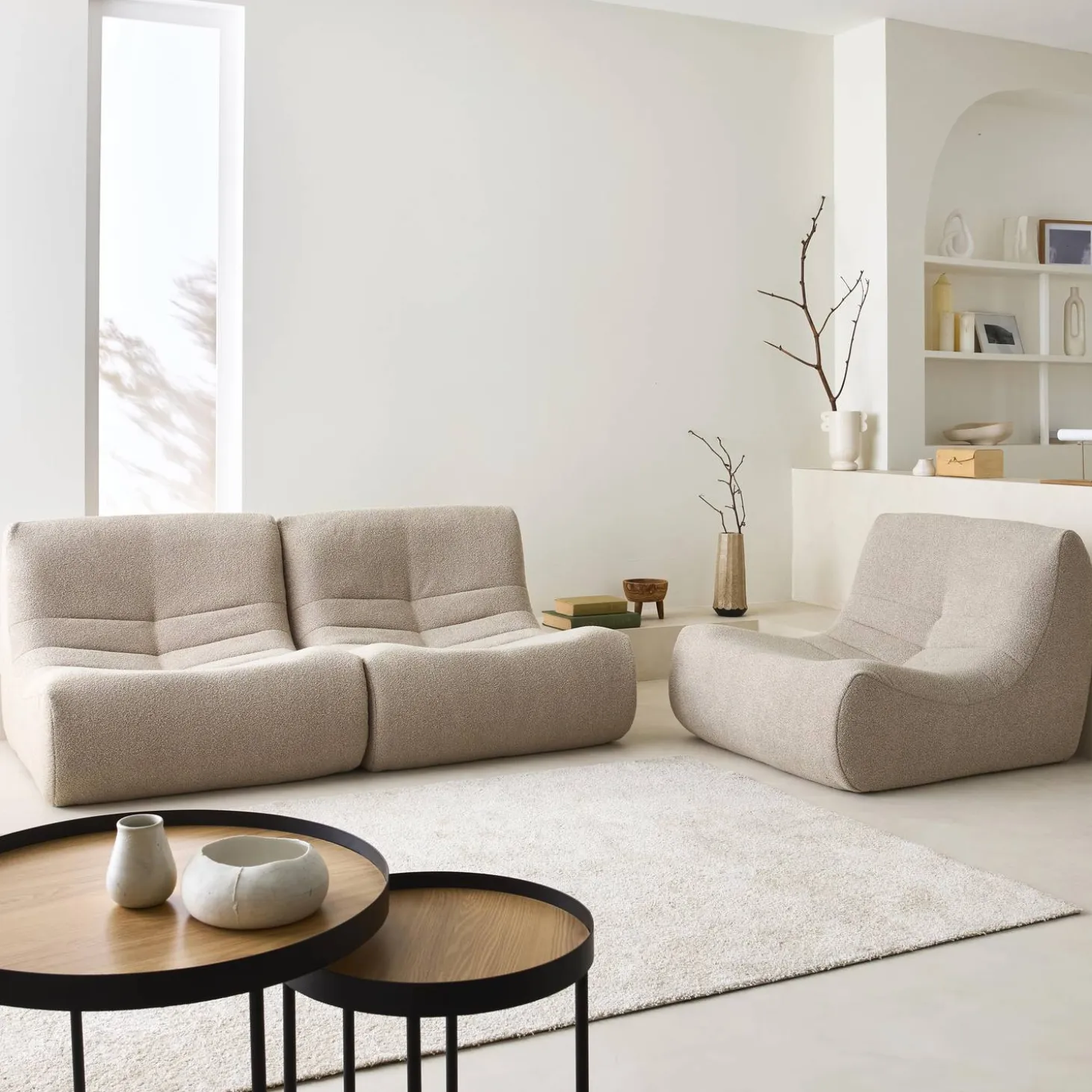 Sofá modular en borreguito texturizado, 3 plazas