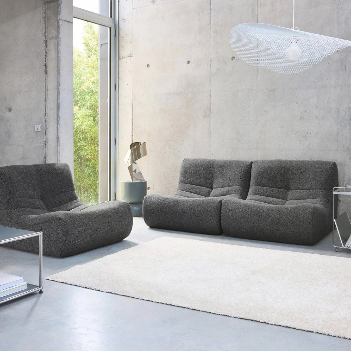 Sofá modular en borreguito texturizado, 3 plazas