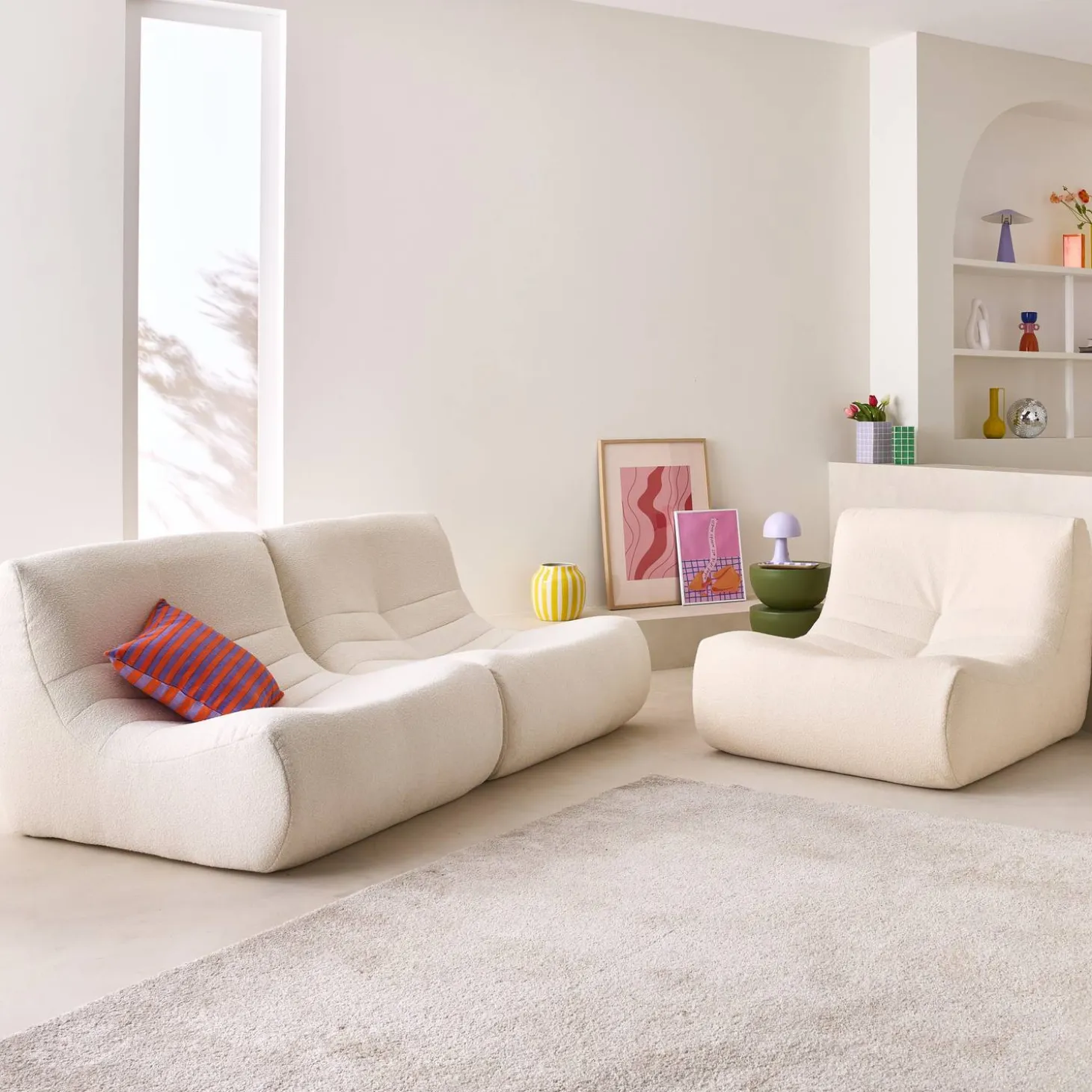 Sofá modular en borreguito texturizado, 3 plazas
