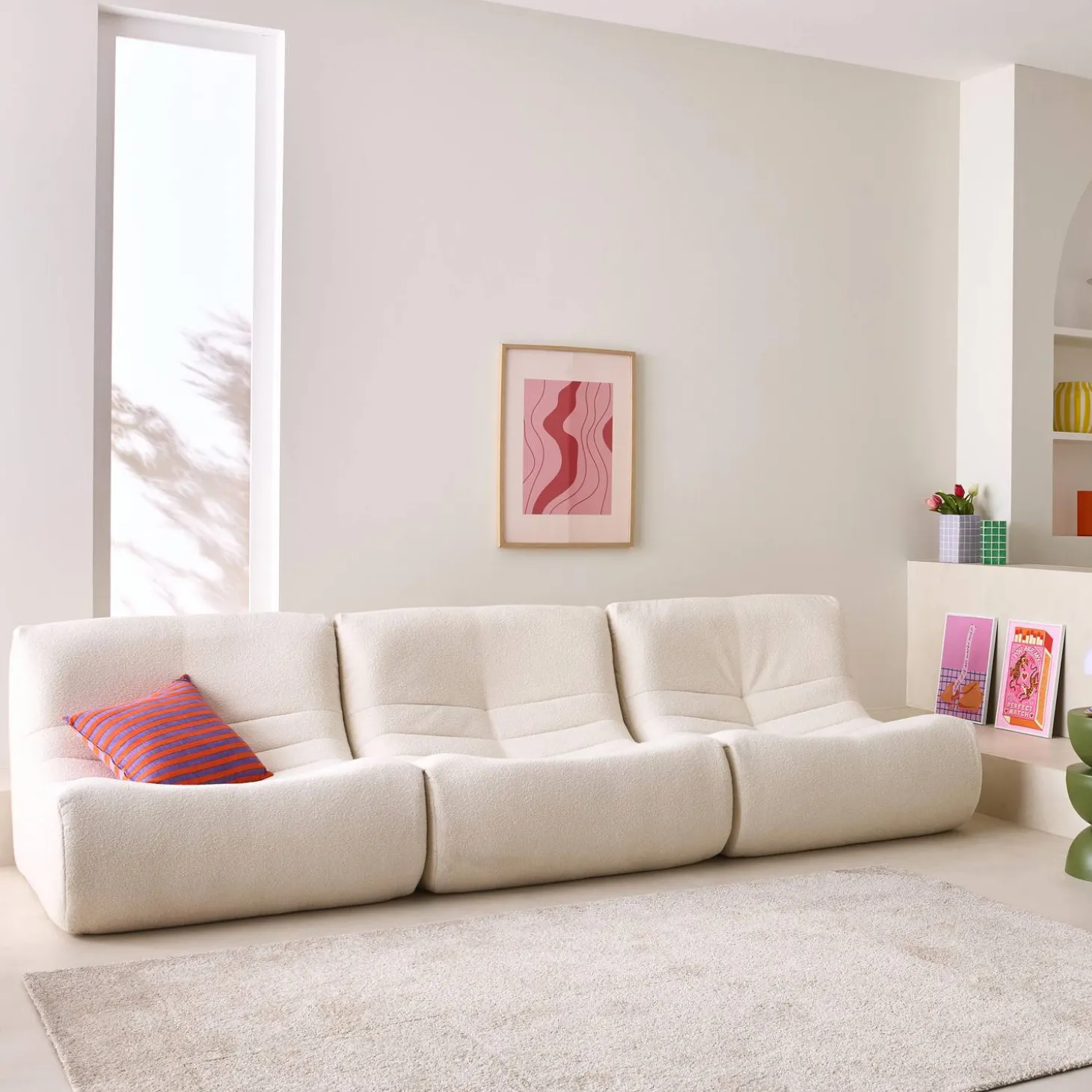 Sofá modular en borreguito texturizado, 3 plazas