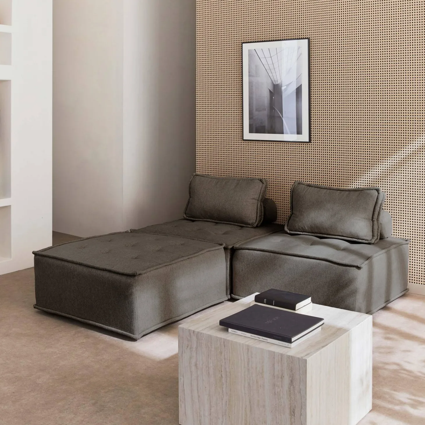 Sofá modular en tela lisa, 3 plazas